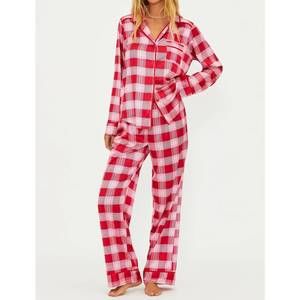 Beach Riot Red and White Plaid Pajama Set